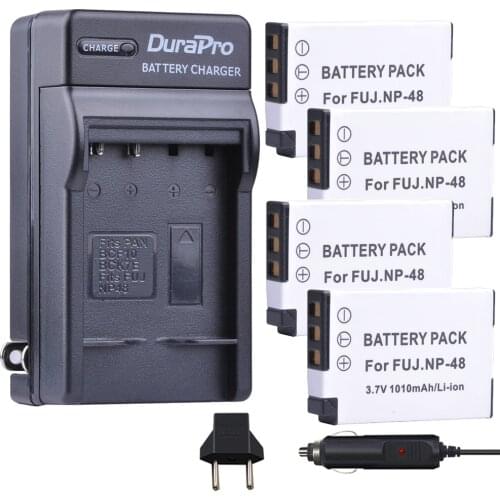 4pc NP-48 NP 48 NP48 3.7V 1010mAH Li-ion Bateria + Car Charger + EU Plug For Fujifilm Fuji XQ1 XQ2 NP-48 Camera Battery