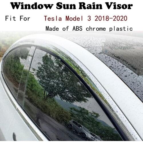 ABS Chrome plastic Window Visor Vent Shades Sun Rain Guard car accessories For Tesla Model 3 2018-2020