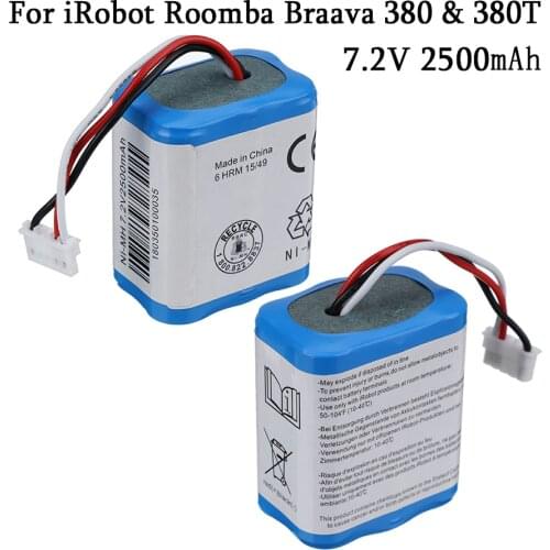 2pcs/lot 7.2V Battery for iRobot Roomba Braava 380T 380 390T Mint 5200 5200B 5200C Ni-MH 2500mAh 2.5Ah 7.2v Rechargeable battery