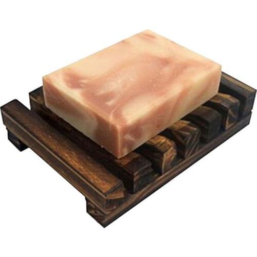 Bathroom Accessory Retro Wood Sink Deck Mount Hollow Out Soap Dish Holder Shelf Wood Sink Deck Mount