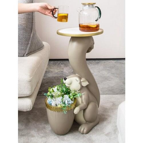 Home Decoration Accessories Large Floor Cartoon Statue Squirrel Storage Small Round Coffee Table Sofa Side Table Holiday Gifts