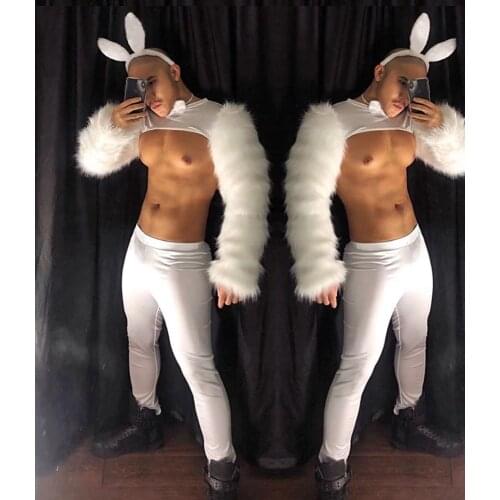 Free delivery of new sexy white Christmas furry rabbit costume suit nightclub bar men and women ds fun party theme cosplay stage