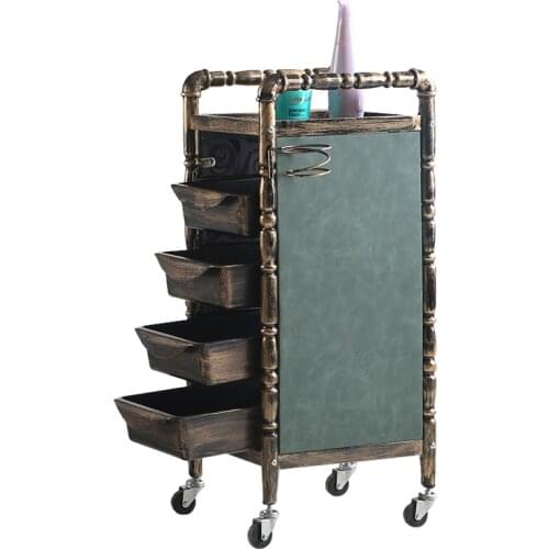 Large Metal Retro Beauty Salon Trolley Hair Cart Hair Salon Barber Shop Hot Dyeing Tool Trolley Locker Rack Hair Salon Furniture