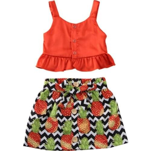 2-6Y Toddler Kids Baby Girl Summer Sling Ruffle Tops+Pineapple Print Skirts 2pcs Clothes Boutique Kid Clothes