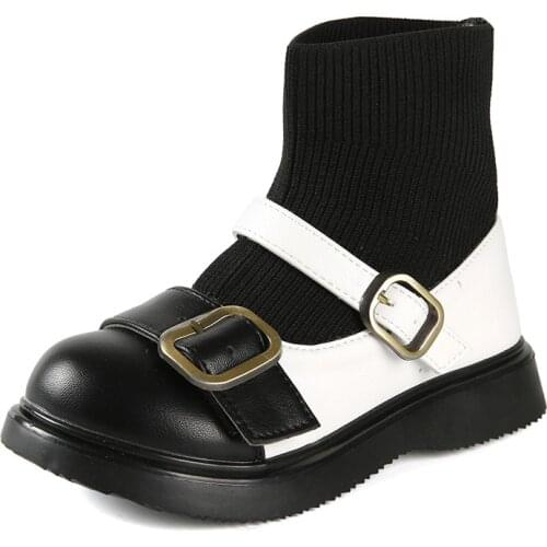CUZULLAA Autumn Kids Patchwork Ankle Boots High Shoes For Children Girls Breathable Fashion Buckle Boots Size 26-36