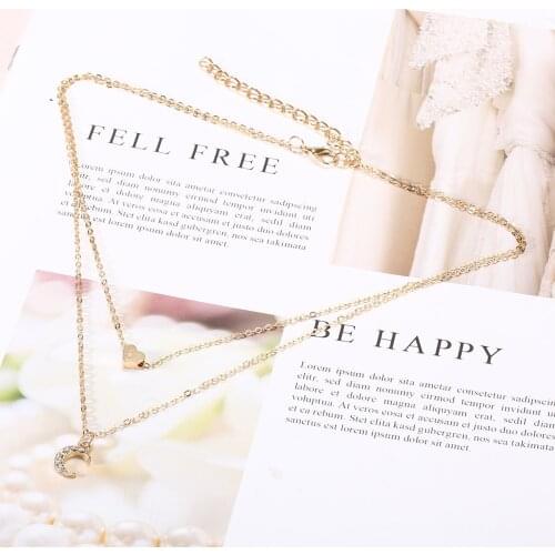 Heart Moon Double Layer Necklace Lady Chic Clavicle Chain Fashion Mini Love Heart Choker Necklace Women Jewelry Gift Daily Wear
