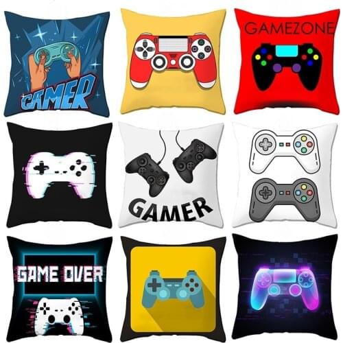Gamer Game Controller Handle Joystick Polyester Pillowcase Home Bedroom Decorative Cushion Cover for Game Player