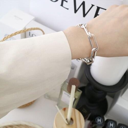 HKMMH 925 Sterling Silver Geometric Hollow Circle Ring Buckle Bracelet Female INS Minimalism Wide Chain Jewelry Wholesale