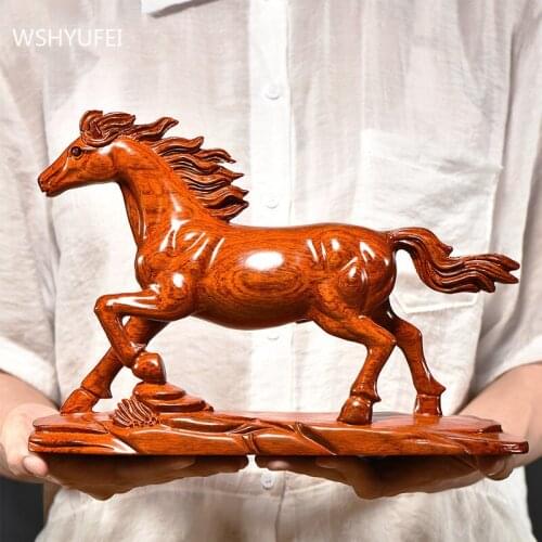 Traditional Solid Wood Horse Model Sculpture Ornaments Living Room Wine Cabinet Feng Shui Decorations Home Decor Accessories