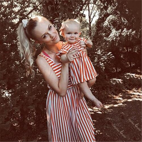 Summer New Style Family Matching Outfits Premium Vest Striped Parent Child Mother And Daughter Dress Mom Baby Girl Mommy Clothes