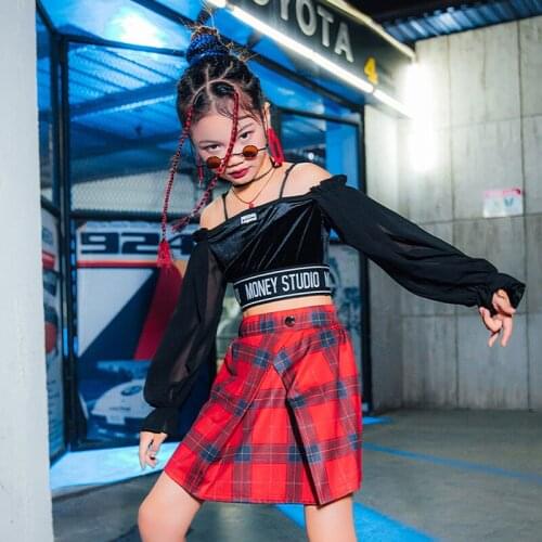 Lovely Girls Catwalk Show Stage Costume Off-Shoulder Tops Lattice Skirts Suit Hip Hop Jazz Dancing Performance Clothes YS2316