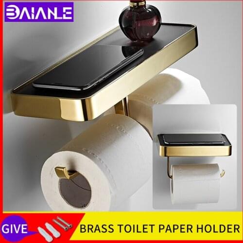 Bathroom brass toilet paper holder wall mounted paper towel holder wc double roll paper holder storage rack phone holder