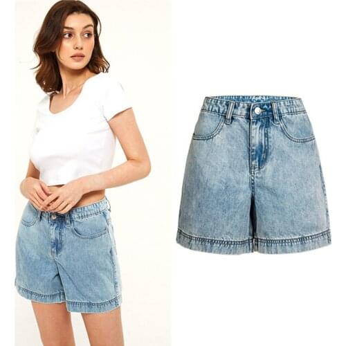 Summer Fashion Wide Leg Pants Womens Loose Light Blue Cotton Shorts Thin High Waist Hot Pants Jeans