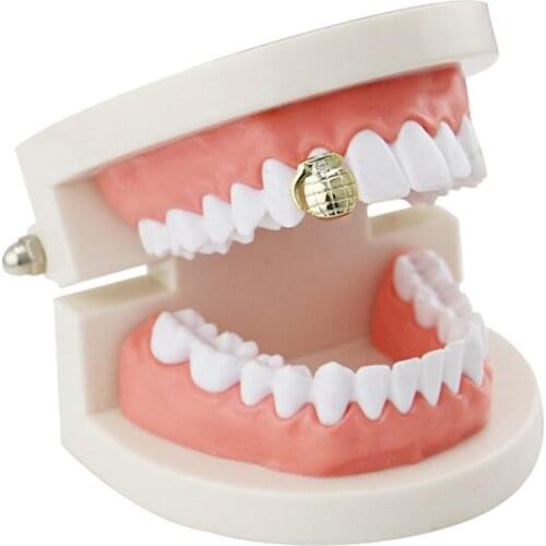 LuReen 1 Pc Fashion Gold Silver Color Grenade Teeth Grillz For Women Men Top Bottom Single Grills Punk Tooth Caps Jewelry