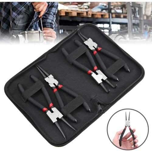 4pcs 7" 180mm Long Nose Circlip Pliers Set Retaining Snap Retaining Ring Pliers Kit DIY Staight Bent Plier Remover Tool