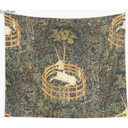 UNICORN AND GOTHIC FANTASY FLOWERS FLORAL MOTIFS Wall Tapestry Beach Towel Polyester Blanket Yoga Shawl Mat