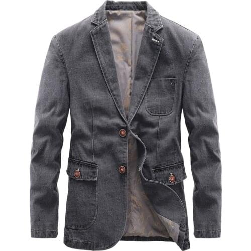 New Mens Denim Blazer Men Fashion Cotton Vintage Suit Jacket 4XL Male Gray Coat Denim Jacket Men Slim Fit Jeans Blazers Outwear