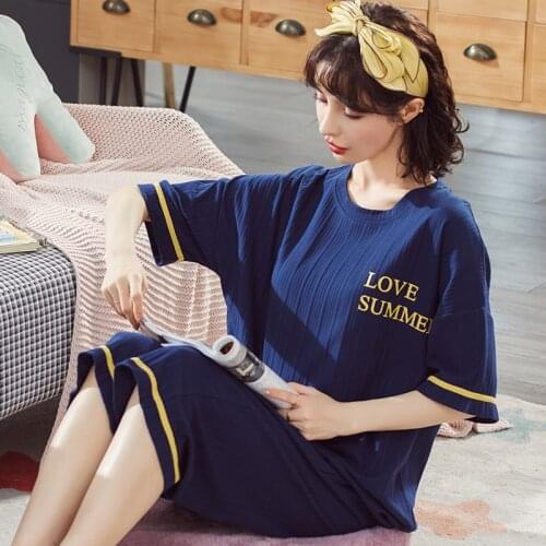 M L XL XXL 3XL 4XL 5XL Short Sleeve Women Nightwear Sleepwear Cotton Nightwear Sets Summer Pajamas Women Pyjamas Larger Size