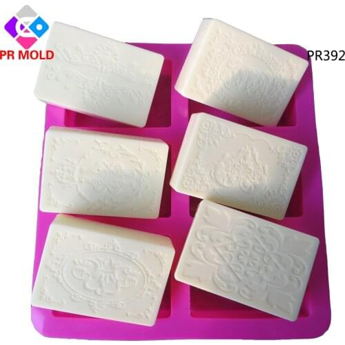 PR392 PRZY DIY 6 Forms Rectangle Soap Mould Silicone Soap Mold for Soap Making Handmade Craft Flowers Bathroom Kitchen Soap Mold