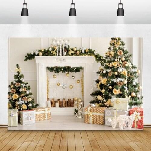Christmas Photography Background Fireplace Pine Tree Winter Snow Interior Gifts Candle Child Adult Portrait Photocall Backdrop