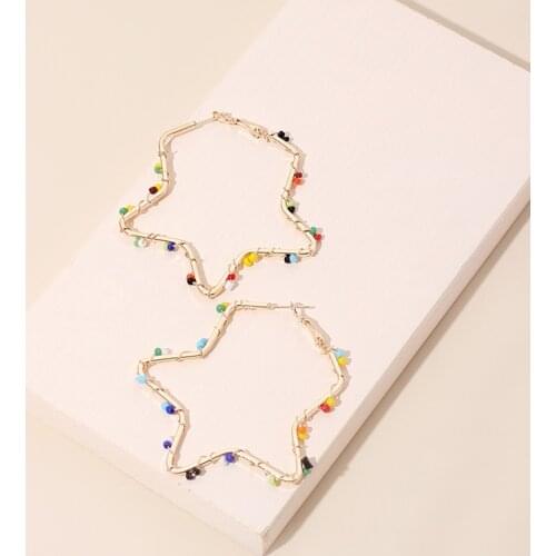 Romantic Colorful Beads Hoop Earring Charm Big Star Earrings for Women Girl Bridal Wedding Party Daily Statement Jewelry Gift