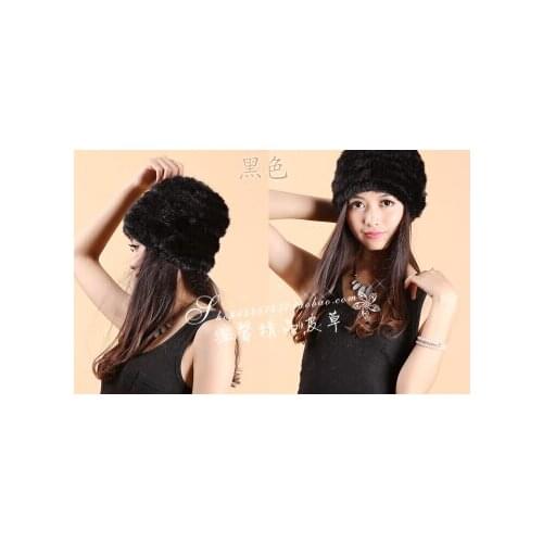 Mink hair hat yarn small flower cap Women hair knitted mink fur hat winter