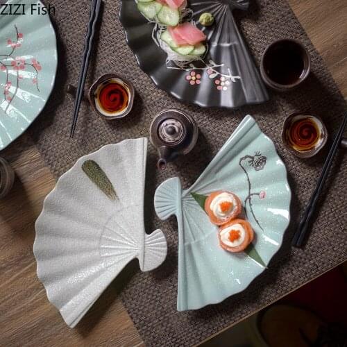 Japanese Sector Plates Plum Pattern Ceramics Dinner Plates Tableware Glazed Porcelain Dessert Dish Sushi Dishes Kitchen Supplies