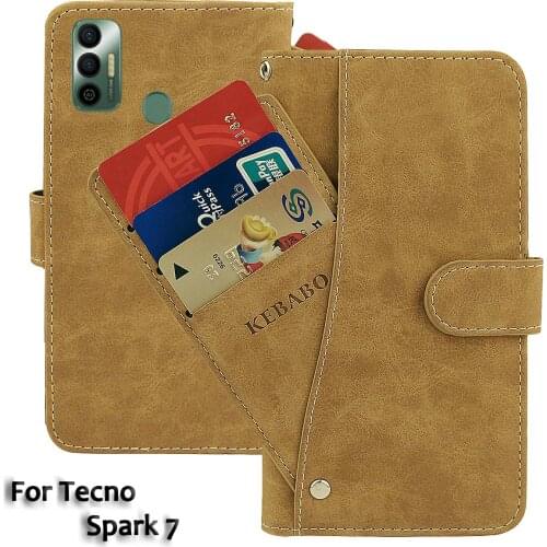 Vintage Leather Wallet Tecno Spark 7 Case 6.52" Flip Luxury Card Slots Cover Magnet Phone Protective Cases Bags