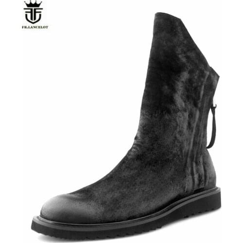 High Top England Genuine Leather Dual Zipper Platform punk Men Winter Boots Suede Black Street denim Boots