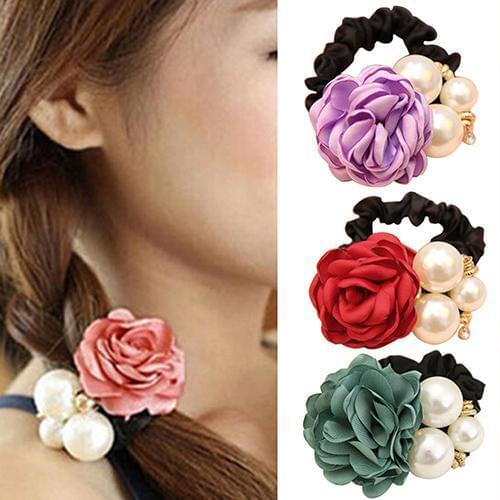 11.11Women Satin Ribbon Rose Hairband Elastic Hair Ties Band Rope Ponytail Holder Christmas gift Hair Accessorie sшапка мужская