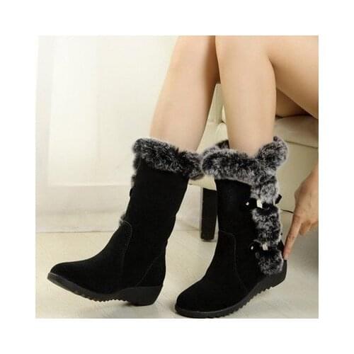 New Women Boots Autumn Winter Ladies Fashion Fashion 2020 Snow Boots Shoes Flock Thigh High Suede Mid-Calf Boots Big 42 Hot Sale