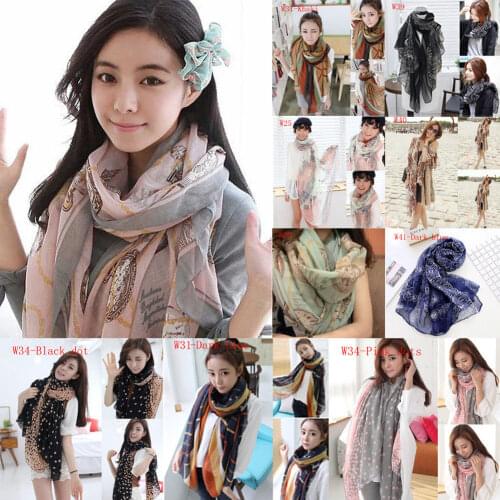 Womens Fashion Soft Floral Print Long Neck Large Scarf Wrap Shawl Pashmina Stole Scarf Chiffon Voile