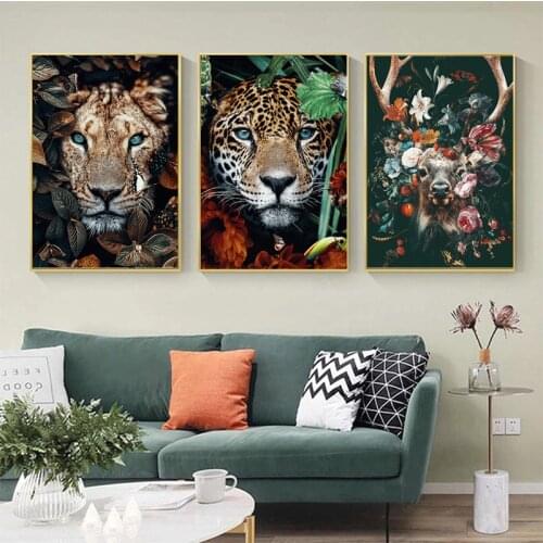 Jungle Animal Lion Elk Tiger Lions Canvas Painting Posters and Prints Wall Art Modern Picture for Living Room Home Decor Cuadros