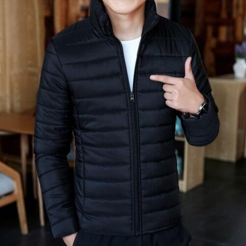 Winter Men Cotton Padded Jacket Slim Fit Pure Color Warm Coat Casual Stand Collar Parka Mens Coats L023