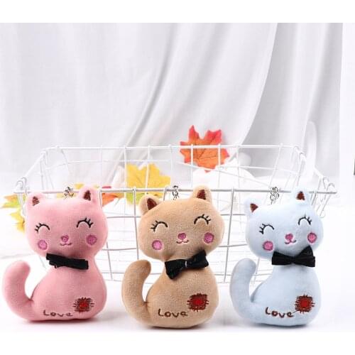 12cm Lovely Cat Plush Toys Car Decoration with Key Chain Stuffed Plush Toys Car Pendant Children Kid Gift