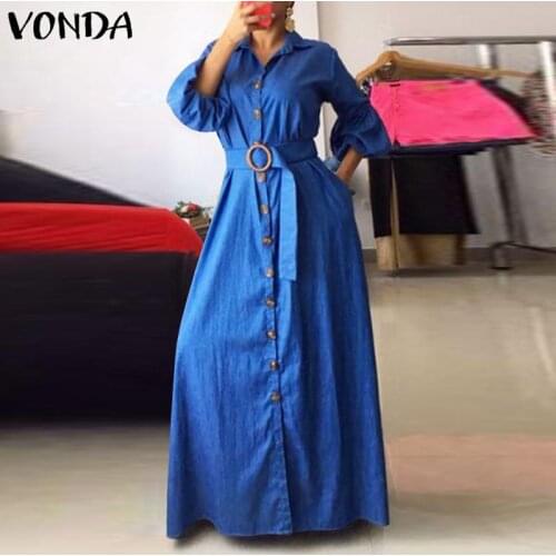 2021 VONDA Autumn Shirt Dress Casual Turn Down Neck Half Sleeve Solid Dresses Bohemian Vestidos Beach Sundress