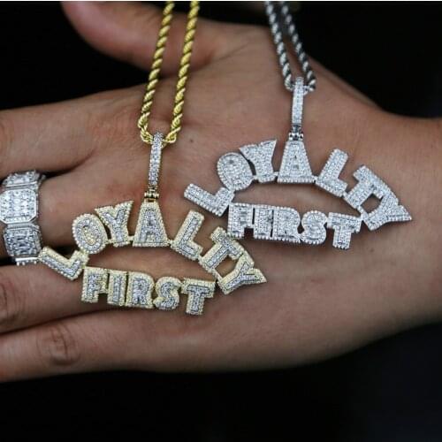 2021 Top Quality Hip Hop Bling Men Jewelry Micro Pave CZ Iced Out Bling Letter Loyalty First Pendant Necklace