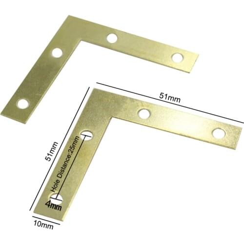 25PCS/lot 51*51*10mm Gold L-shaped metal corner bracket fixed 90 angle wildebeest fittings Connectors Furniture Hardware