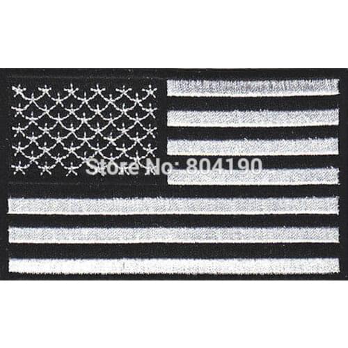 4" BLACK WHITE AMERICAN FLAG Shoulder IRON ON PATCH USA US UNITED STATES UNIFORM MILSPEC DARK OPS SWAT free embroidery