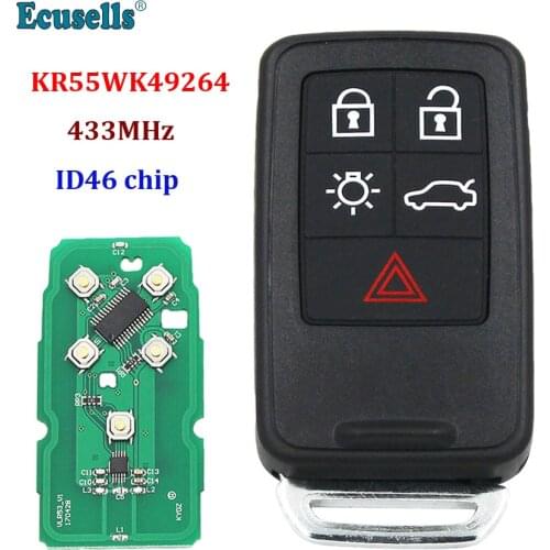 5 Button Smart Car Remote Key Fob 434Mhz ID46 Chip for Volvo XC60 S60 S60L V40 V60 S80 XC70 KYDZ with Uncut Blade KR55WK49264
