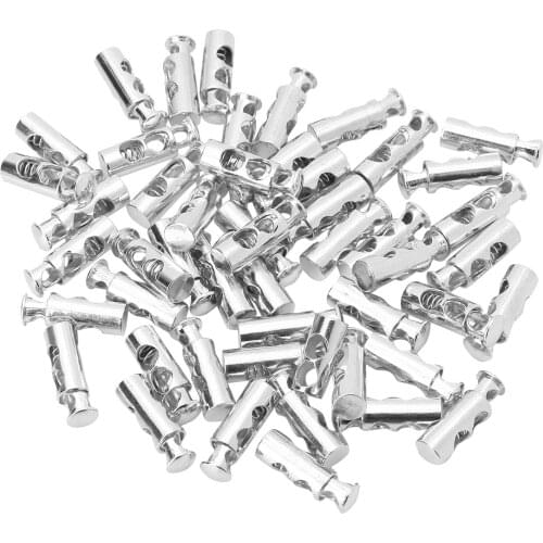 50 Metal Toggles DIY Shoelaces Paracord Keeper Stopper Double Spring Hole Barrel Cord Locks Sewing Buckles for Bags Clothes Tent