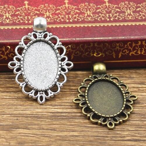 6pcs New Fashion 18x13mm Inner Size Antique Bronze Silver Color Classic Oval Style Cabochon Base Setting Charms Pendant