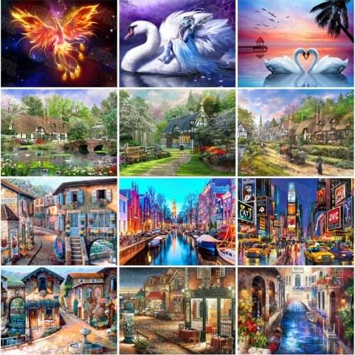 Diy Diamond Painting Cartoon Style Phoenix White Swan Dreamland Fairy Tale Town Xanadu Still Life Landscape Painting Poster