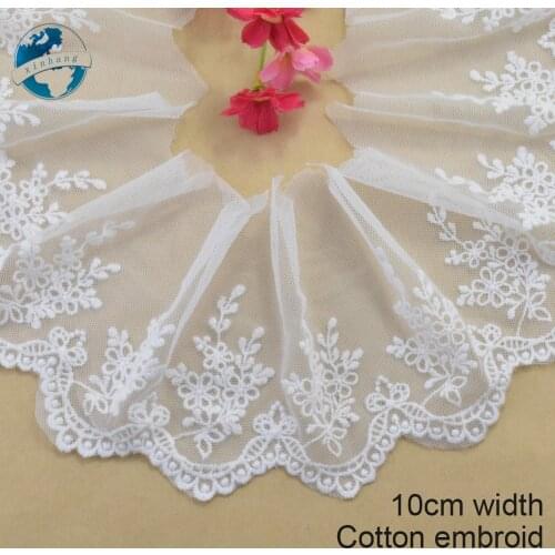 10cm width white cotton embroided lace ribbon guipure trim DIY wedding Accessories dolls lace african french lace applique#2946