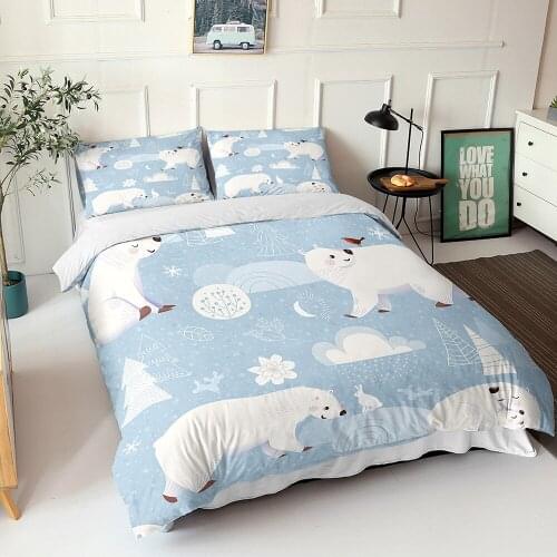 Cartoon Polar Bear Children Single Duvet Cover Set Cute Animal 3D Bed Linen Home Textile Bed Cover Twin Queen King Bedding Kids