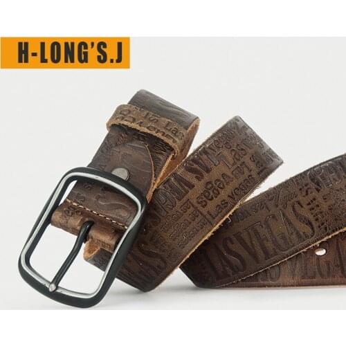 H-LongS.J Authentic First Layer Cowhide Mens Belt Pure Leather Mens Leather Belt Pin Buckle Retro Fashion Young And Middle-ag