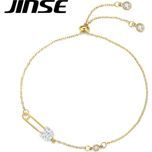 JINSE Unique Chunky Twist Chain Gold Bracelets for Women Hip Hop Jewelry Round CZ Pin Charms Fashion Collier Femme Punk Men Gift