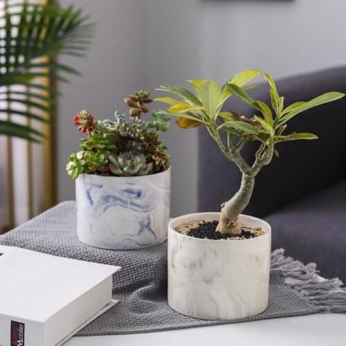 Nordic Ceramic Vase Marble Pattern Tabletop Green Plants Pot Home Office Indoor Vases Decorative Flower Cactus Pot