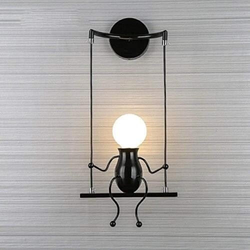 Creative Led Wall Lamp Iron Doll Villain Swing Children Modern Wall Home Decor Lights For Bedroom Bedside Hotel Corridor Aisle