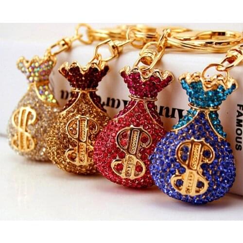 Creative Crystal Lucky Money Bag Shape Keychain Car Keychain Metal Pendant Female Bag Accessories Keychain Small Gift